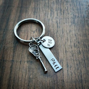 Hand Stamped Personalized Lacrosse Keychain Boys Lacrosse Gift Girls Lacrosse Gift Lacrosse Gifts LAX Keychain image 1