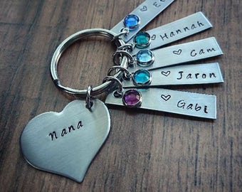 Nana Keychain, Grandma Keychain, Nanny Gift, Personalized Grandkids Birthstones Keychain