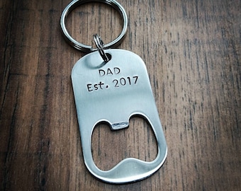 Daddy Papa Uncle Beer Opener Birthday Grandpa Pickup Truck Hand Stamped Bottle Opener Keychain Personalized Stainless Steel