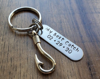 My Best Catch Fishing Keychain - Boyfriend Gift - Boyfriend Keychain - Anniversary Gift - Hand Stamped