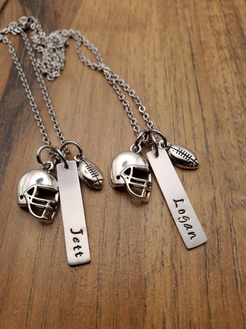 Hand Stamped Personalized Football Necklace Football Mom Necklace Football Mom Gift Boys Football Gift Team Mom Gift image 4