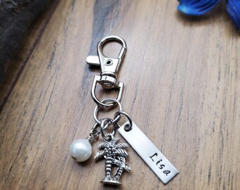 Personalized Palm Tree Keychain, Palm Tree Gift, Tropical Beach