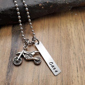 Hand Stamped Personalized Dirt Bike Necklace - Motocross Gift - Motomom