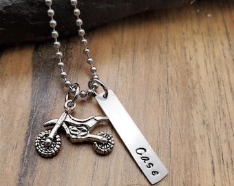 Hand Stamped Personalized Dirt Bike Necklace - Motocross Gift - Motomom