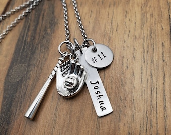 Hand Stamped Personalized Baseball Necklace - Baseball Mom Necklace with Name & Number - Baseball Mom Gift