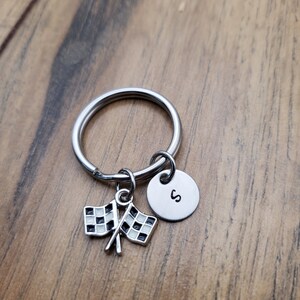 Racing Flag Keychain, Checkered Flag Gift, Personalized Racing Key Ring, Gift for Racer