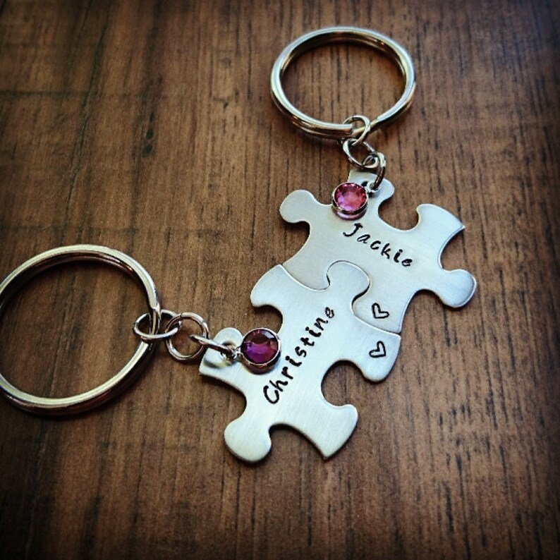 Hand Stamped Personalized Best Friend Puzzle Piece Keychains Etsy