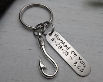 Hooked On You Keychain - Fishing Keychain - Boyfriend Keychain - Anniversary Gift - Boyfriend Gift