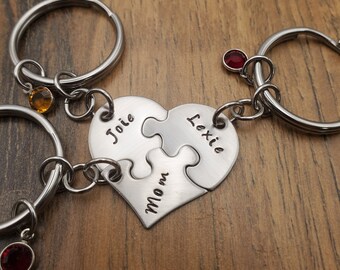 Hand Stamped Personalized Best Friend Puzzle Piece Keychains - 3