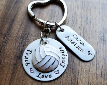 Volleyball coach gift - Volleyball Coach Keychain - Personalized Coach Gift - Coach Keychain - Hand Stamped