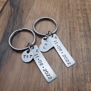 Hand Stamped Boyfriend Keychain, Anniversary Gift for Boyfriend, Couples Keychain Set, Anniversary Keychain, Gift for Him image 5