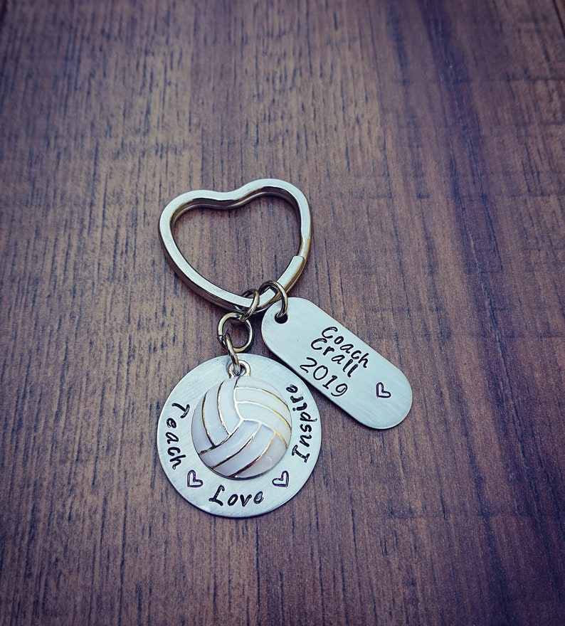 Hand Stamped Volleyball Coach Keychain Personalized Coach Etsy