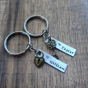 Hand Stamped Personalized Keychain Couples Keychain - Key to My Heart Keychain - Wedding Gift - Anniversary Gift