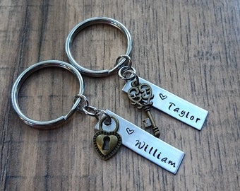 Hand Stamped Personalized Keychain Couples Keychain - Key to My Heart Keychain - Wedding Gift - Anniversary Gift