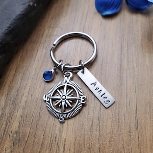 Personalized Compass Keychain, Compass Gift, Adventure, Wanderer Keychain, Travel