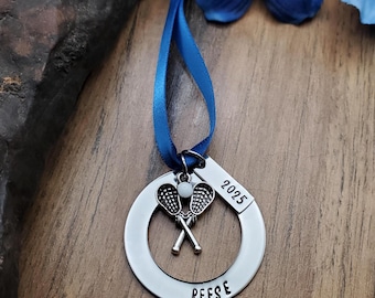 Personalized Lacrosse Christmas Ornament, Christmas Team Gift, Lacrosse Coach Gift, Hand Stamped
