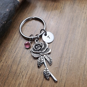 Rose Keychain, Personalized Rose Flower Bag Charm, Plants, Flowers