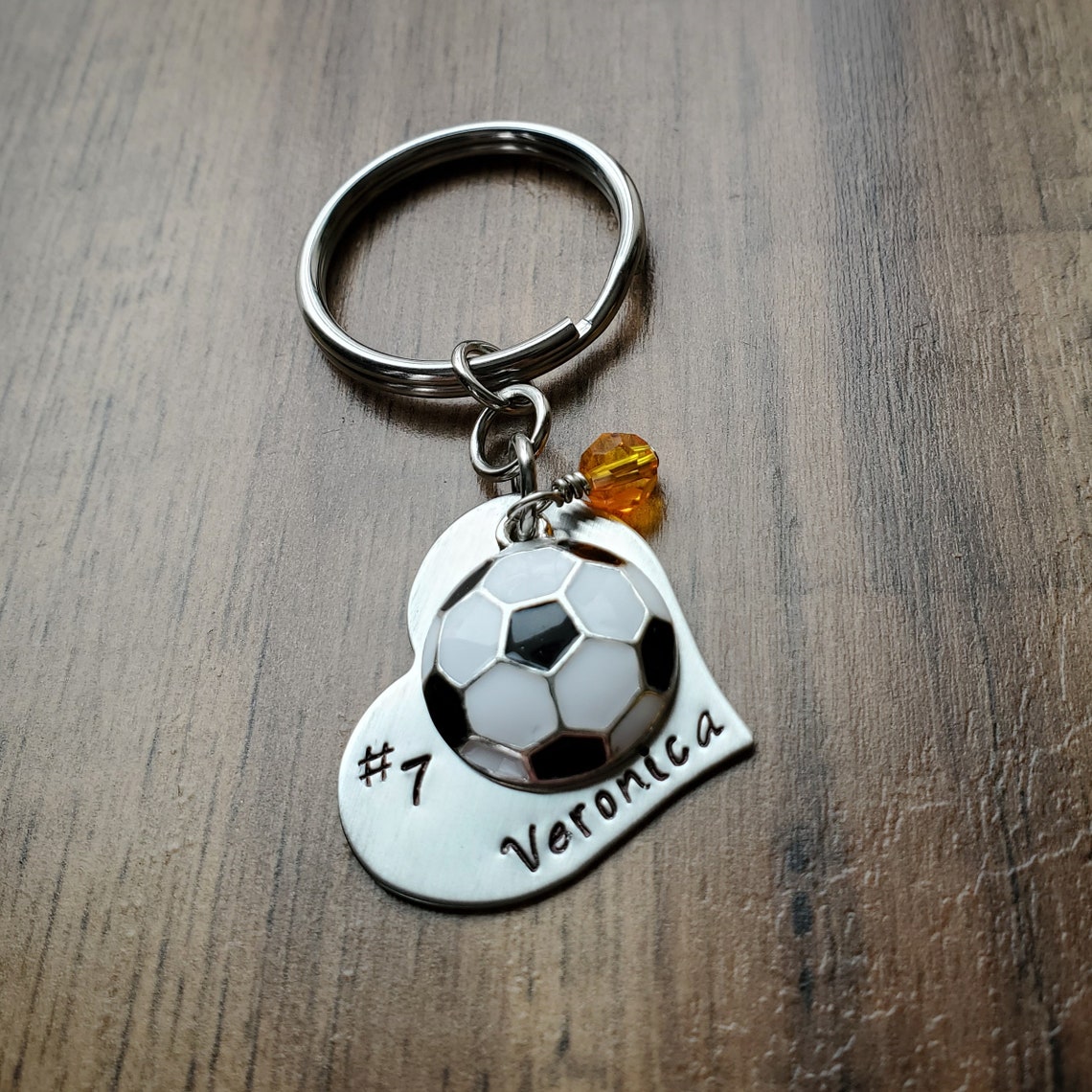 Hand Stamped Personalized Soccer Keychain Girls Soccer Heart Etsy