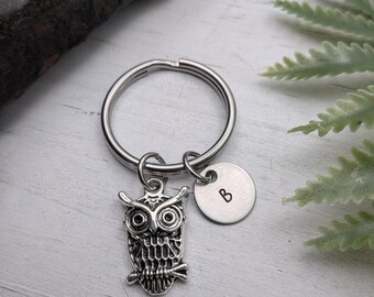 Owl Keychain / Purse Charm / Owl Gifts / Personalized Initial Charm