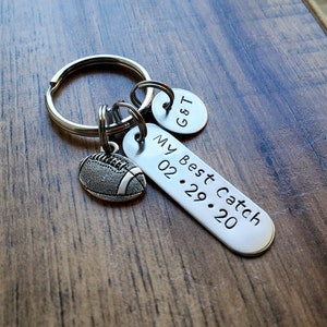 My Best Catch Football Keychain - Anniversary Gift - Boyfriend Gift - Football Gift - Hand Stamped Personalized