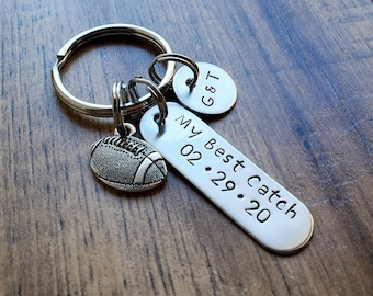 My Best Catch Football Keychain - Anniversary Gift - Boyfriend Gift - Football Gift - Hand Stamped Personalized