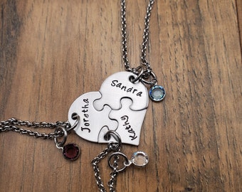 Hand Stamped Puzzle Piece Necklace Set Friend Necklace Friendship  Necklace BFF Gifts Best Friend Gifts