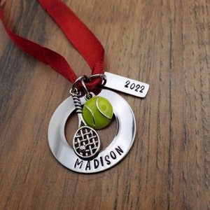 Hand Stamped Personalized Tennis Christmas Ornament, Christmas Team Gift, Tennis Coach Gift