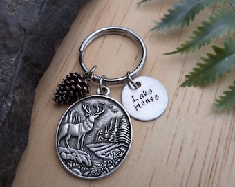 Deer Mountain Keychain, Personalized Lake House, Cabin Keys, Nature Inspired Gift, Outdoors