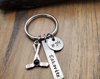 Ice Hockey Keychain - Ice Hockey Gift -  Ice Hockey Senior Gift - Girls Ice Hockey Gift - Hand Stamped Personalized