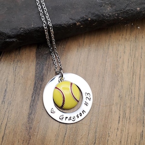 Personalized Softball Necklace, Girls Softball Gift, Softball Jewelry
