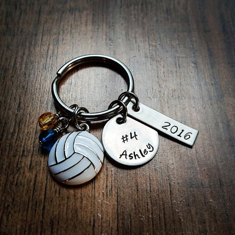 Hand Stamped Personalized Volleyball Keychain Volleyball | Etsy