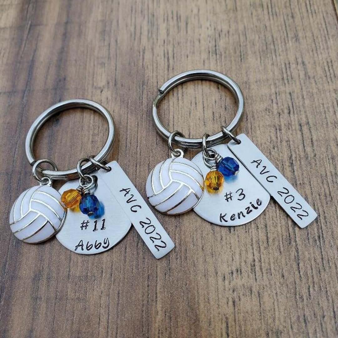 Hand Stamped Personalized Volleyball Keychain, Volleyball Team Gifts ...