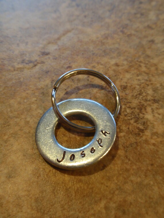 Items similar to Hand Stamped Personalized 1" Washer Keychain on Etsy