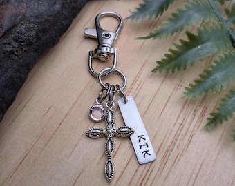 Personalized Pewter Cross Keychain: Faith Gift, Confirmation Gift