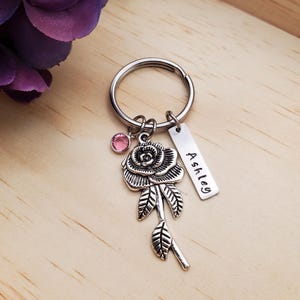 Rose Keychain, Personalized Rose Flower Bag Charm, Purse Charm