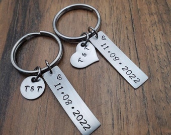 Hand Stamped Boyfriend Keychain, Anniversary Gift for Boyfriend, Couples Keychain Set, Anniversary Keychain, Gift for Him