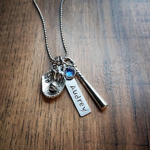 Hand Stamped Personalized Softball Necklace - Girls Softball Necklace - Girls Softball Gifts - With Birthstone - Softball Gift -