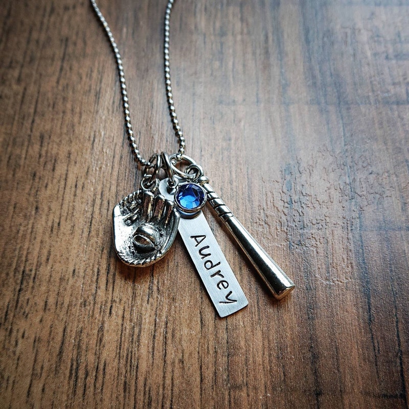 🎁Buy 2 FREE SHIPPING🎁|Personalized Softball Necklace - Girls Softball Necklace - Girls Softball Gifts - With Birthstone - Softball Gift -