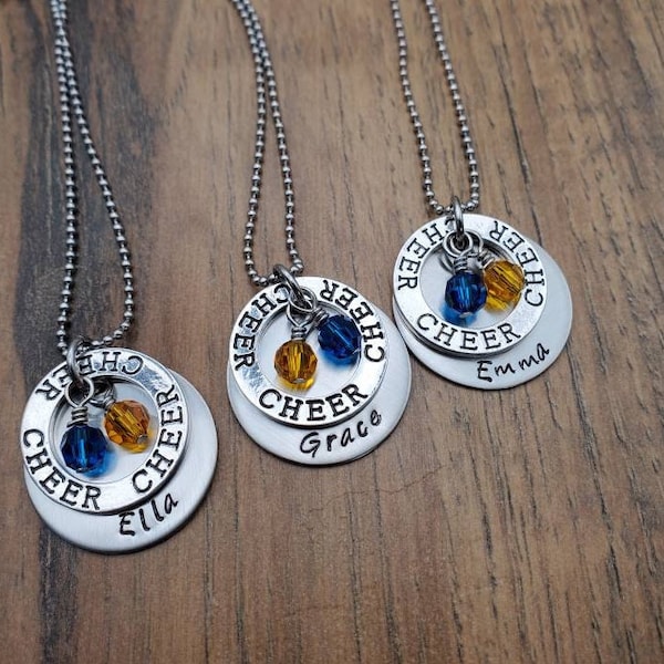 Hand Stamped Personalized Cheerleader Necklace, Cheerleading Gifts, Cheer Team Gifts