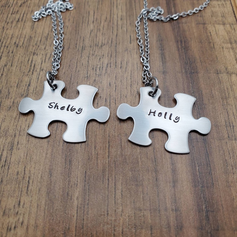 Hand Stamped Puzzle Piece Necklaces Puzzle Piece Jewelry Etsy