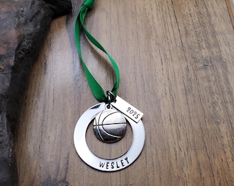 Personalized Basketball Christmas Ornament, Christmas Team Gift, Basketball Coach Gift, Hand Stamped