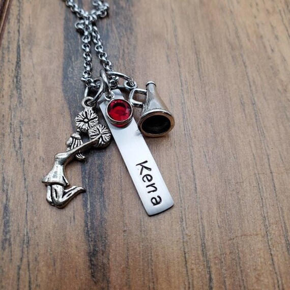 Birthstone Crystal Cheerleader Name Pendant Necklace Birthstone Crystal Cheerleader Name Pendant Necklace