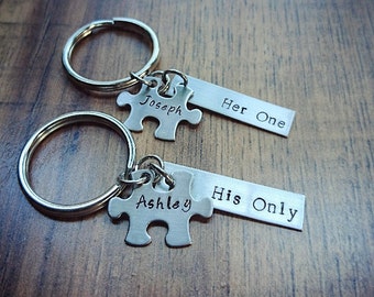 Her One His Only Puzzle Piece Couple Keychains, Wedding and Anniversary Gifts