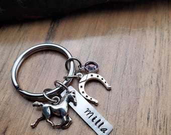 Horse Gift, Horse Lover Keychain, Horseshoe Keychain, Personalized Good Luck Gifts