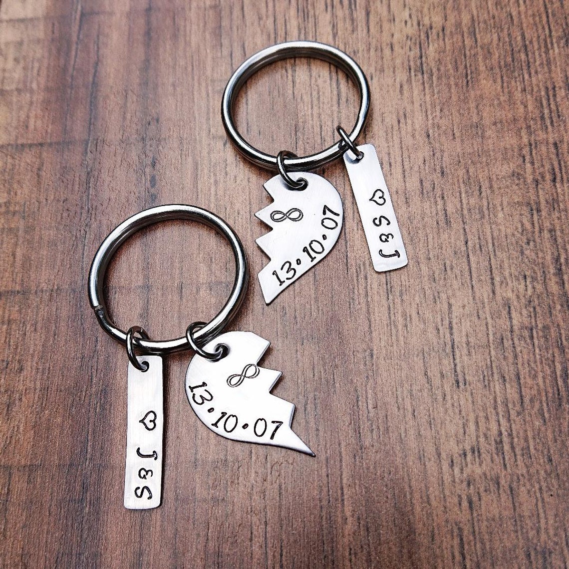 Personalized Split Heart Keychain, Custom Connecting Key Ring Set of 2 ...