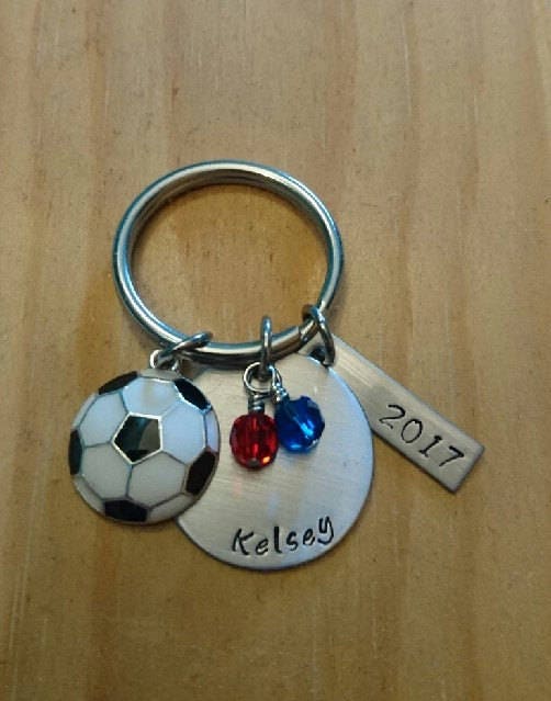Hand Stamped Personalized Soccer Keychain Soccer Gifts Etsy