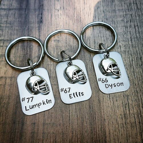 Football Team Gifts Football Keychain Hand Stamped Etsy
