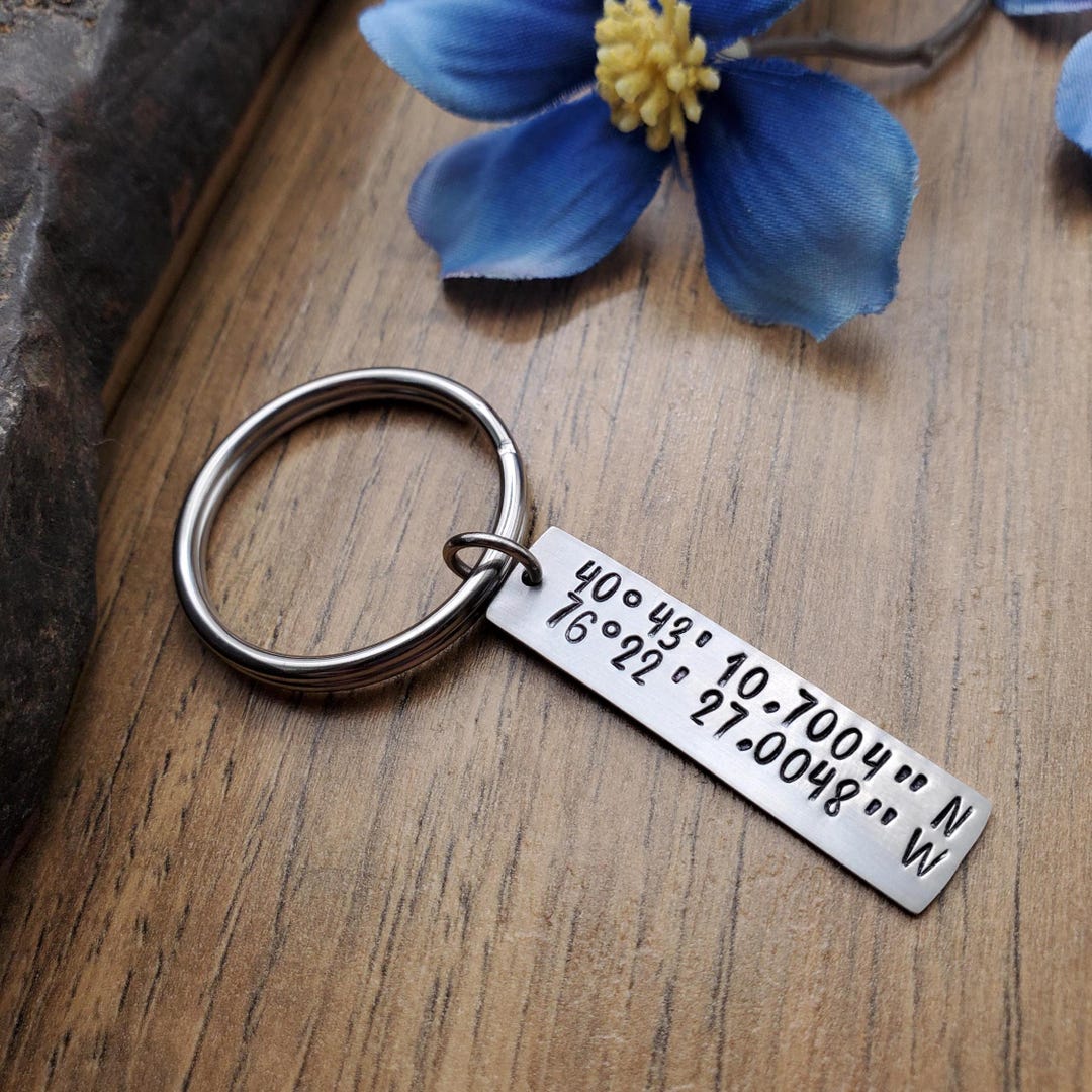 Coordinates Keychains Latitude Longitude Keychain Personalize GPS