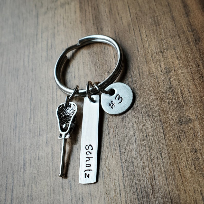 Hand Stamped Personalized Lacrosse Keychain Boys Lacrosse Gift Girls Lacrosse Gift Lacrosse Gifts LAX Keychain image 2