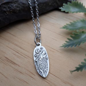 Wolf Pendant Necklace / Wolf Gifts / Nature Themed Jewelry / Moon Stars